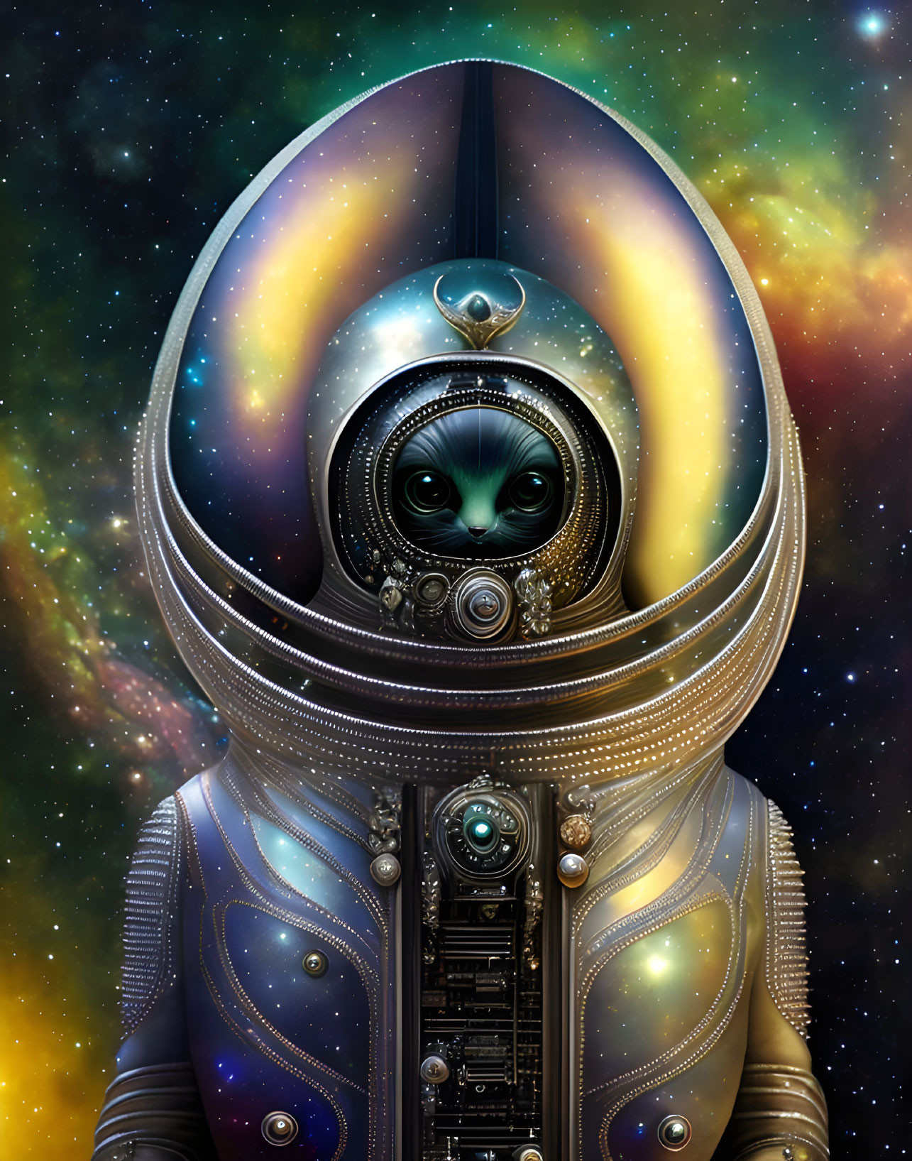 Detailed Cat Astronaut Artwork in Elaborate Space Suit