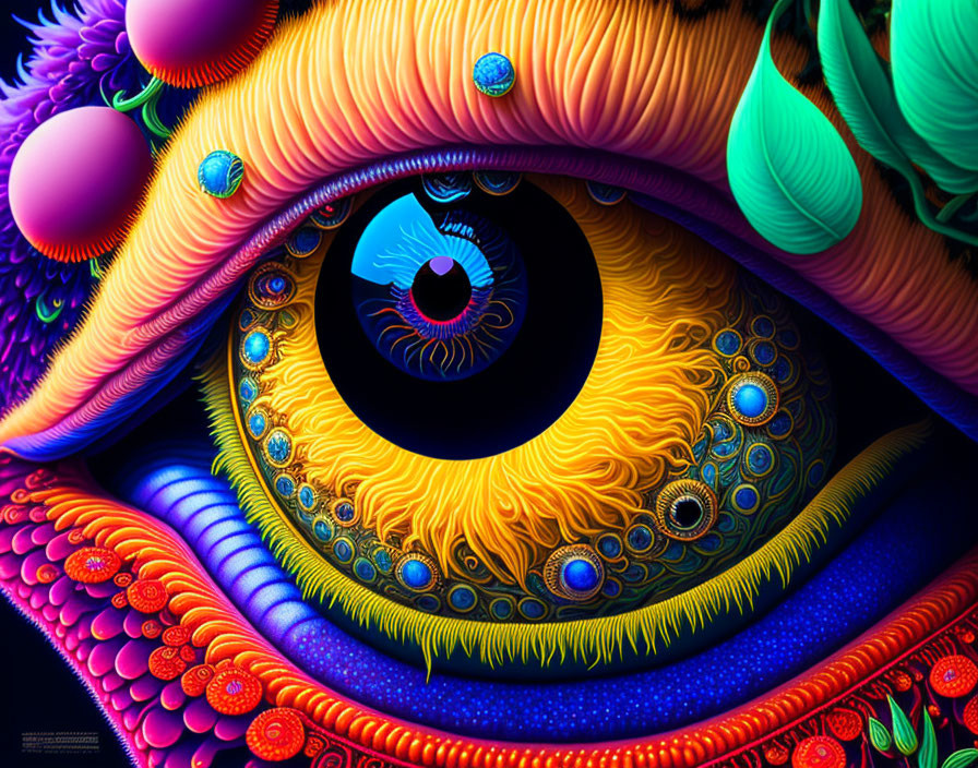 Colorful Digital Artwork of Exaggerated Eye in Psychedelic Patterns