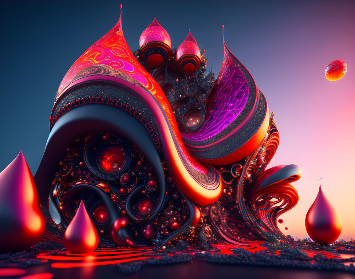 Colorful fractal artwork with swirling patterns and onion-like structures