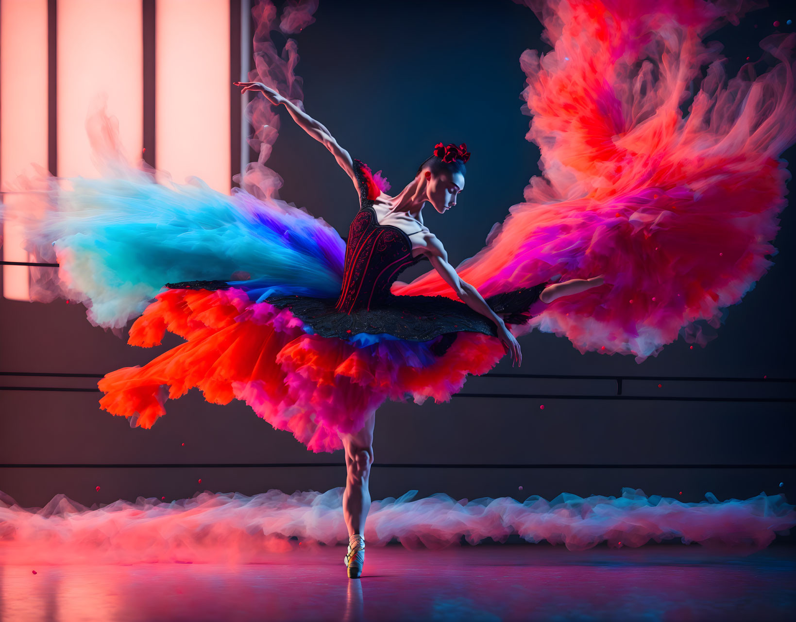 Colorful Tutu Ballet Dancer with Dynamic Light Effects