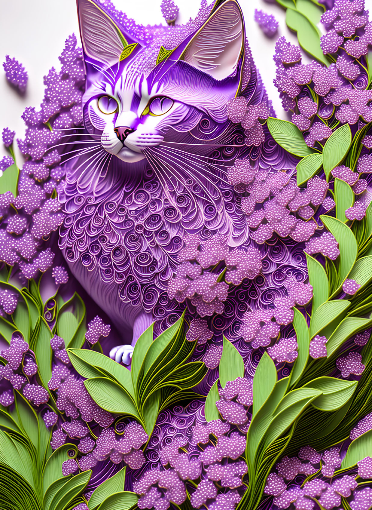 Lilac cats in Hat, paper cut, quilling, photoreali