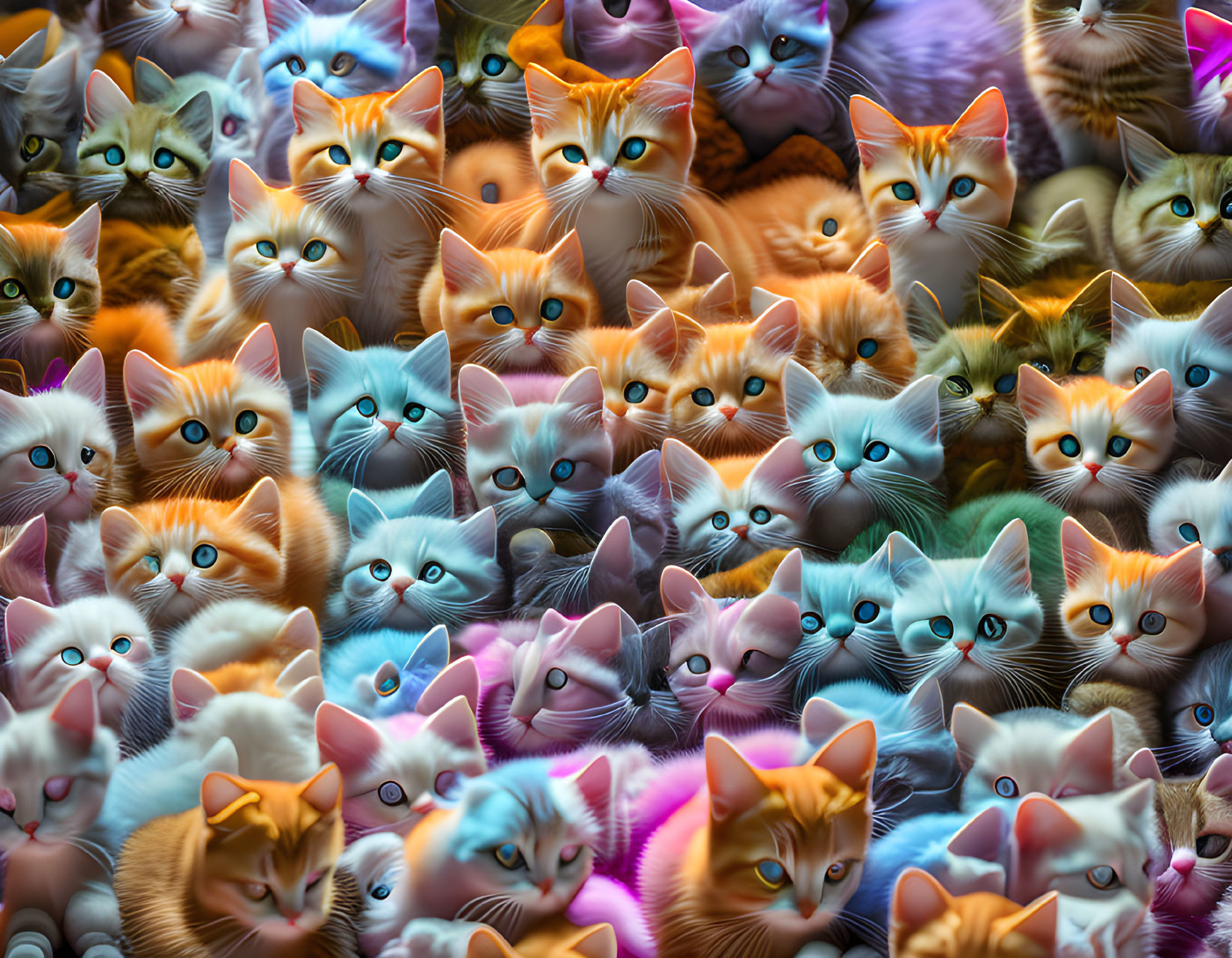 Colorful Cat Collage with Various Expressions