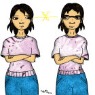 Girl with Glasses and Purple Shirt Illustrated Twice Showing Subtle Differences