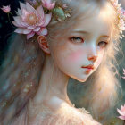 Delicate young girl with flower accessories in digital art