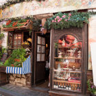 Quaint flower shop with blooming displays and elegant signage