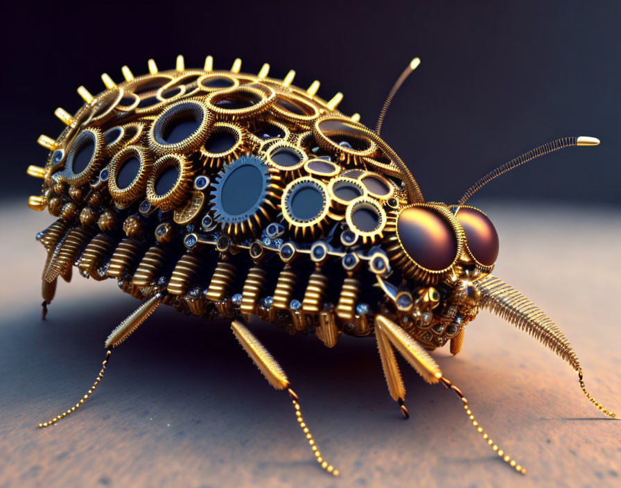 Steampunk ladybug sculpture with gears and sprockets.