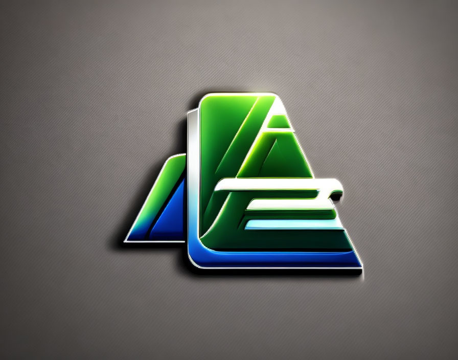 Stylized 3D letter 'A' with blue and green gradients on textured grey background