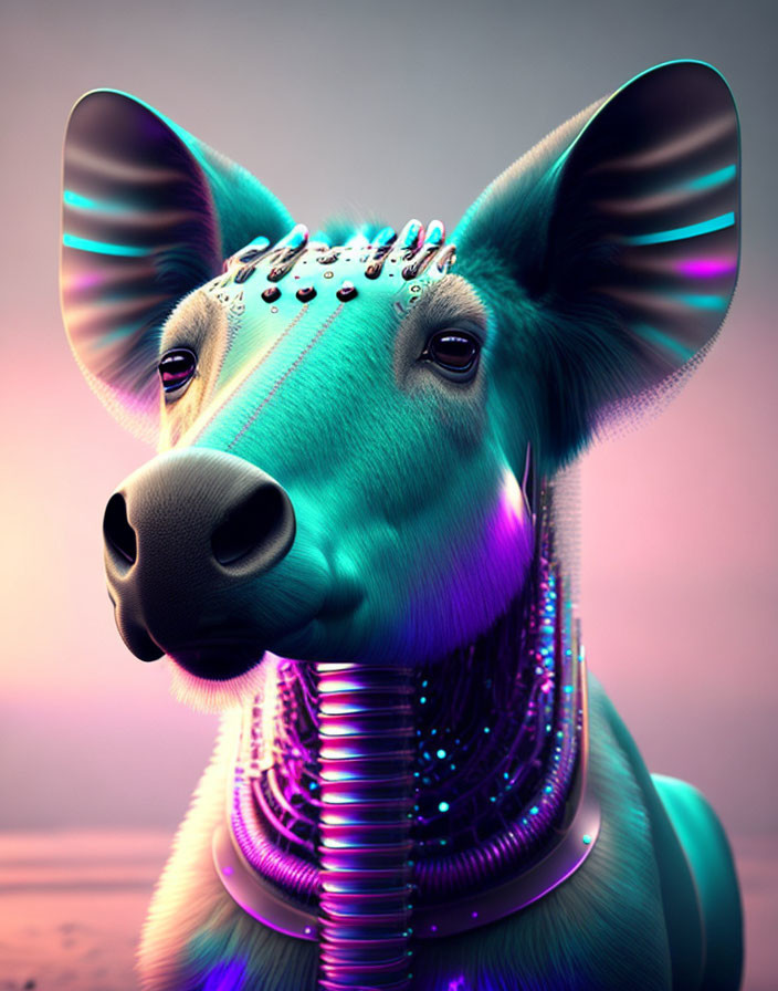 Stylized digital artwork of anthropomorphic creature with kangaroo-like face and futuristic ornaments