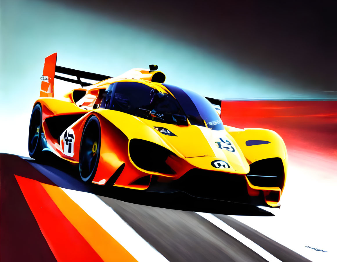 Colorful Racing Car Illustration with Number 15 on Dynamic Track