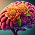 Colorful Flower Brain Illustration Symbolizing Creativity and Growth