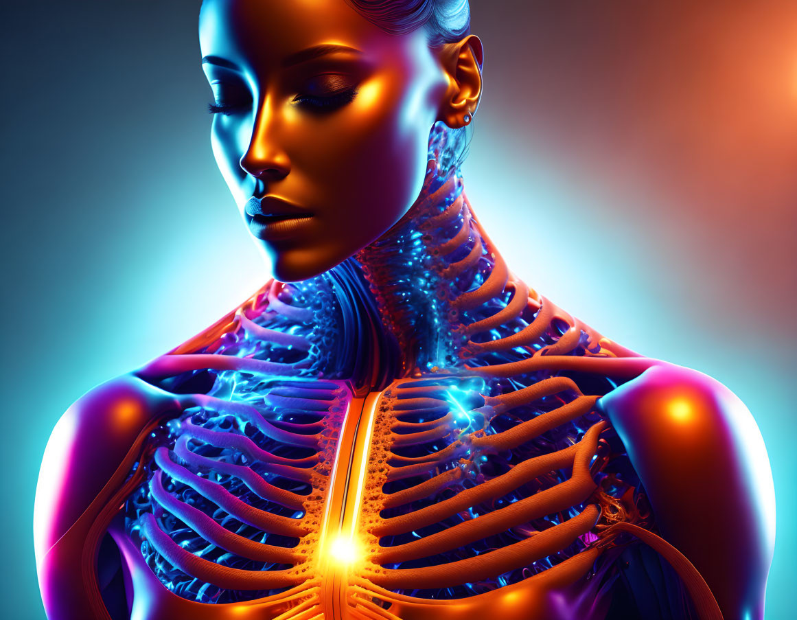 Detailed 3D Rendering of Humanoid Figure's Musculature and Circulatory System