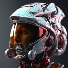 Futuristic helmet with reflective visor on dark background