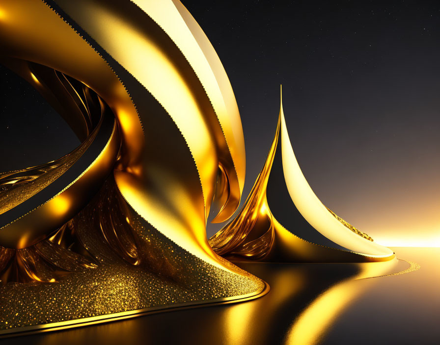 Shimmering golden abstract shapes on dark background