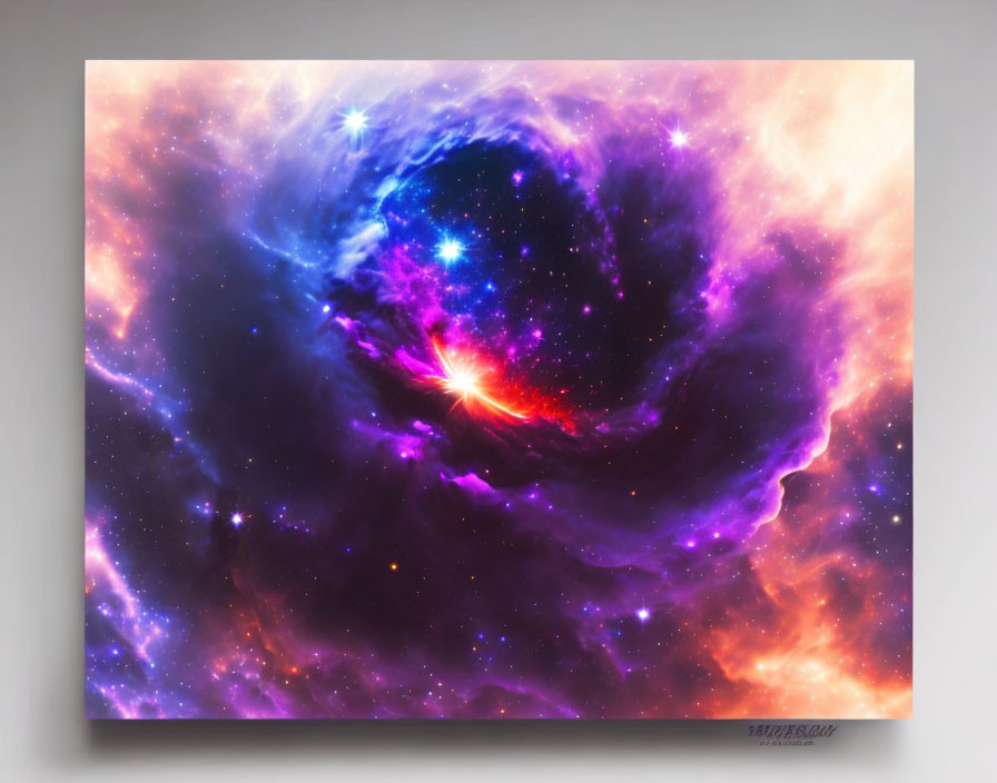 Colorful Swirling Galaxy Painting with Bright Starburst