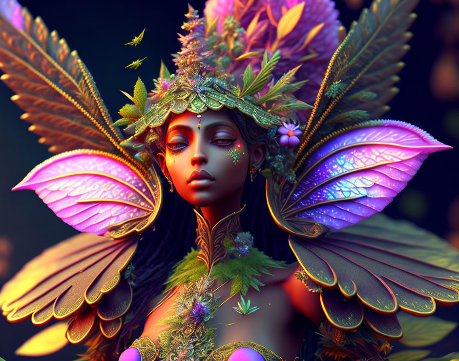 Mystical female figure with butterfly wings and golden headdress