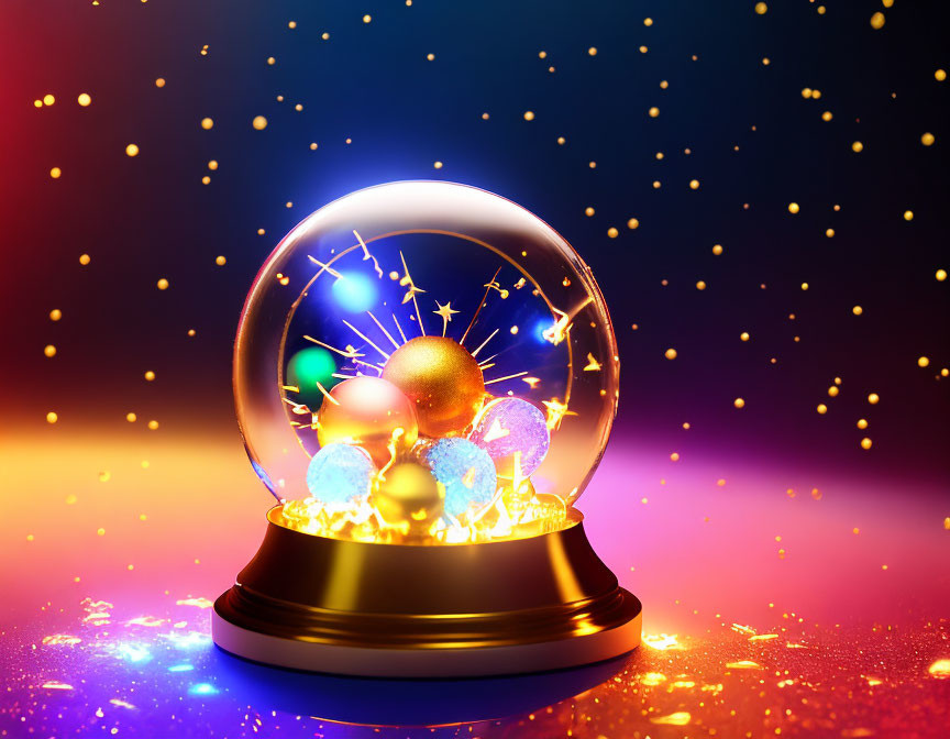 Colorful Snow Globe with Twinkling Lights on Bokeh Background