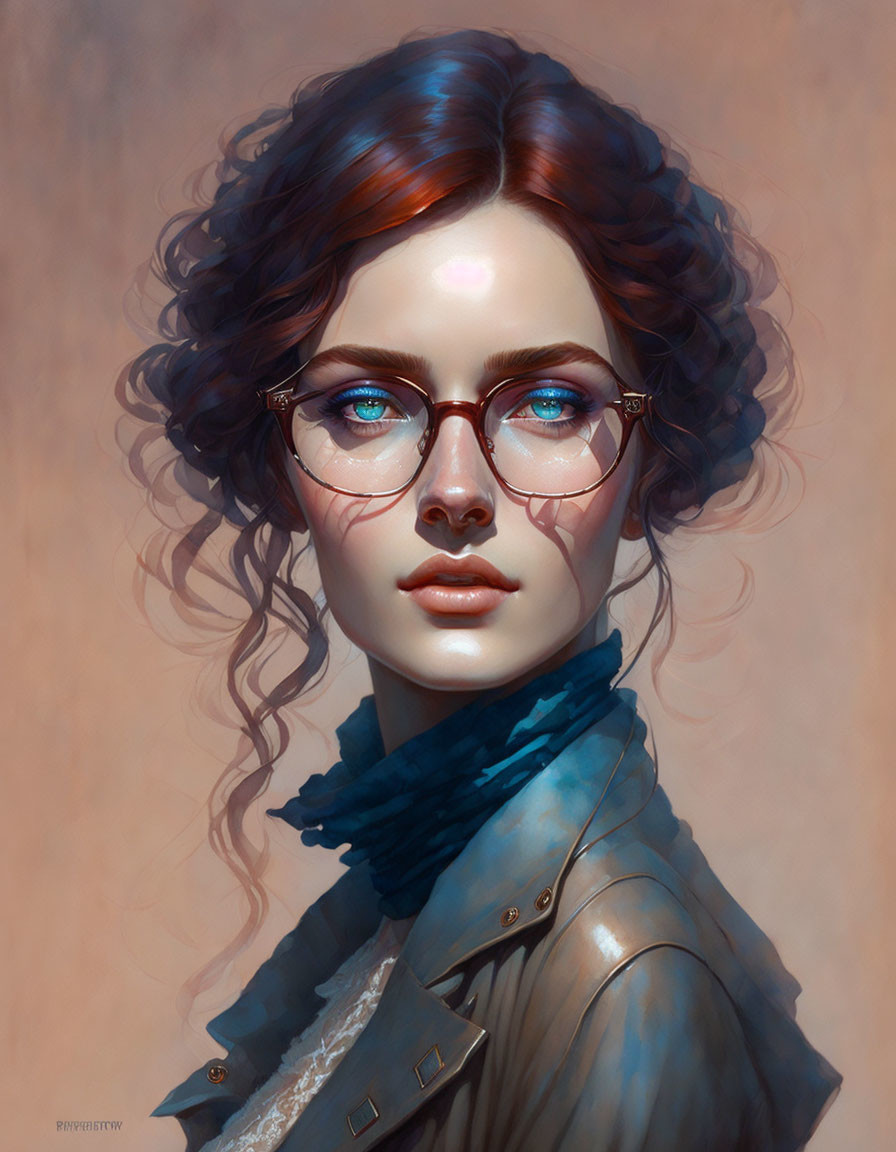 Curly Auburn-Haired Woman in Glasses with Fantasy Vibe