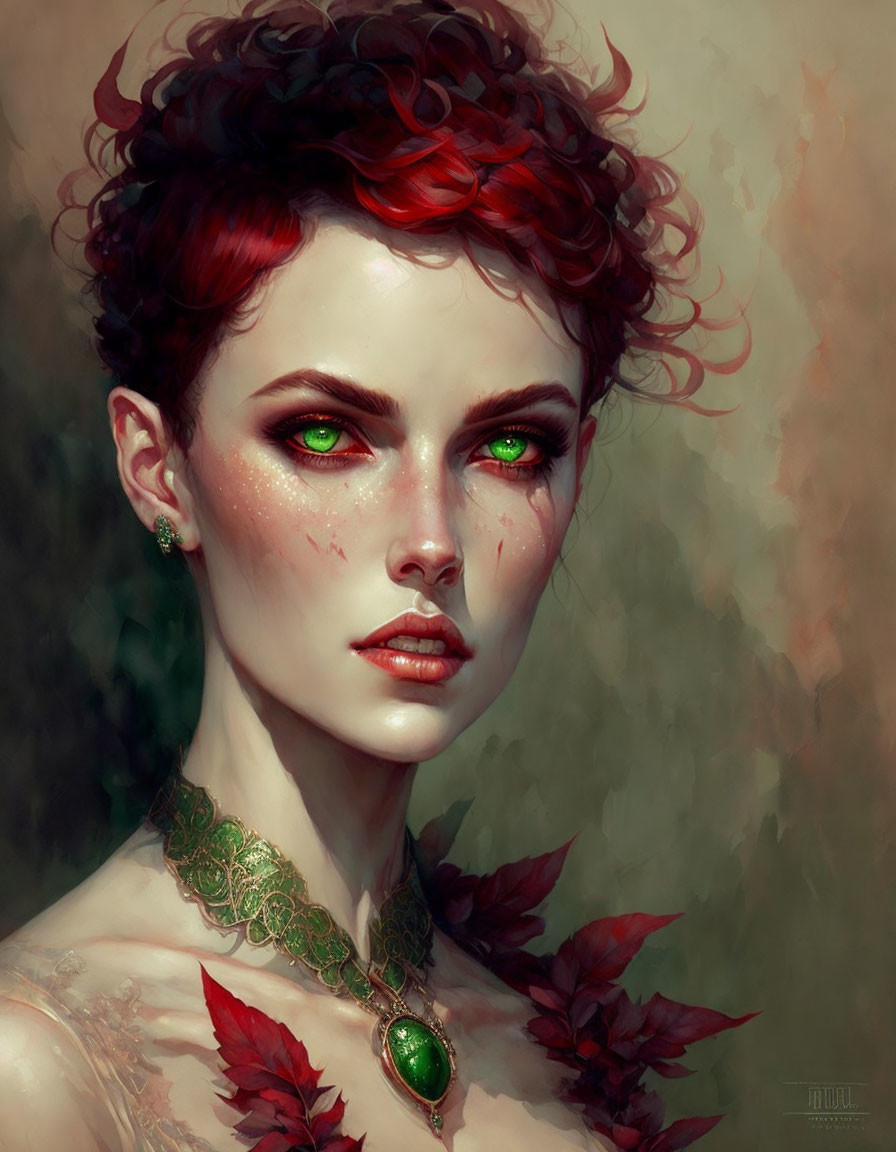 Vibrant red hair and green eyes in digital portrait