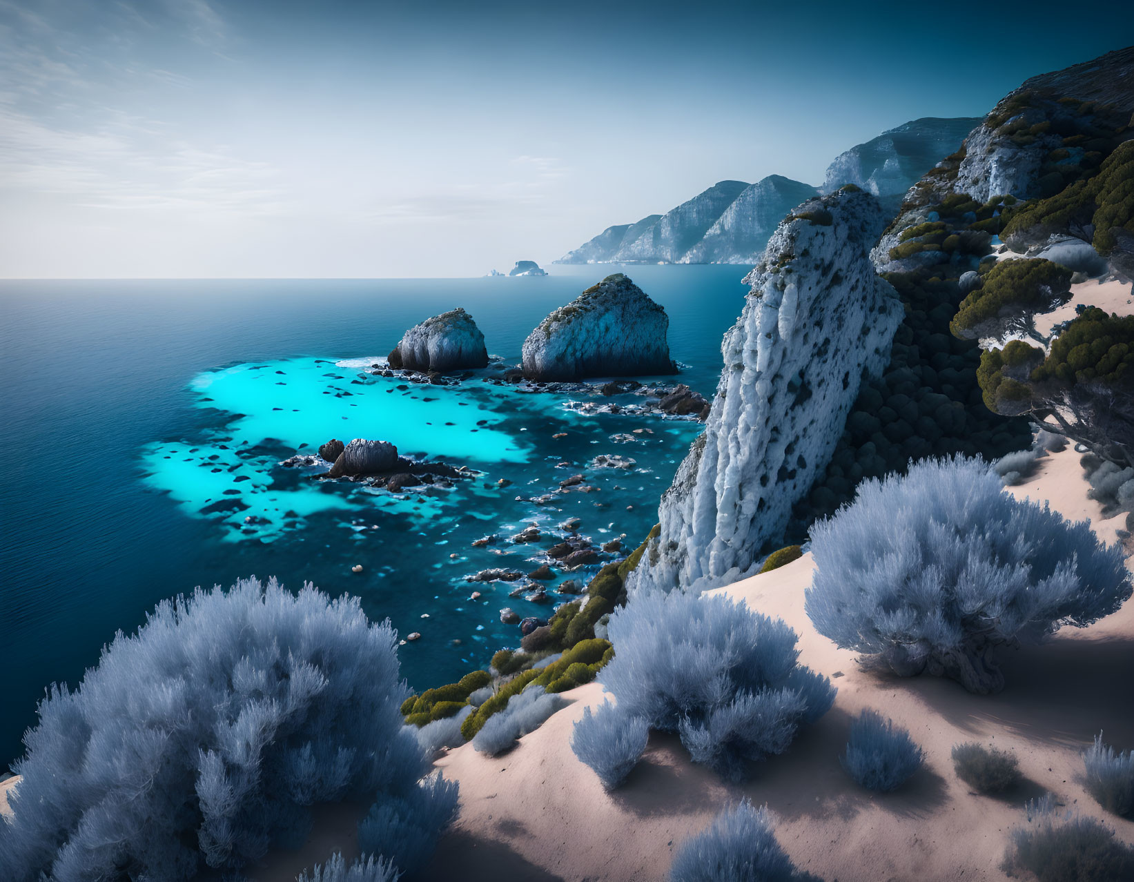 Serene Bay with Turquoise Waters and Rocky Cliffs