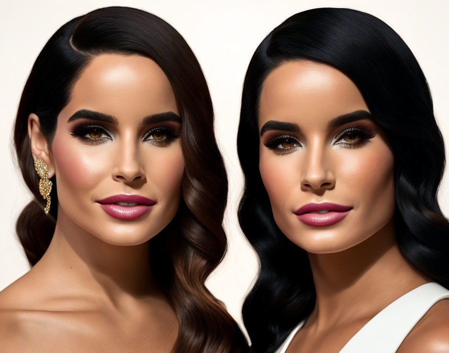 Twin 3D Female Figures with Stylish Hair and Makeup