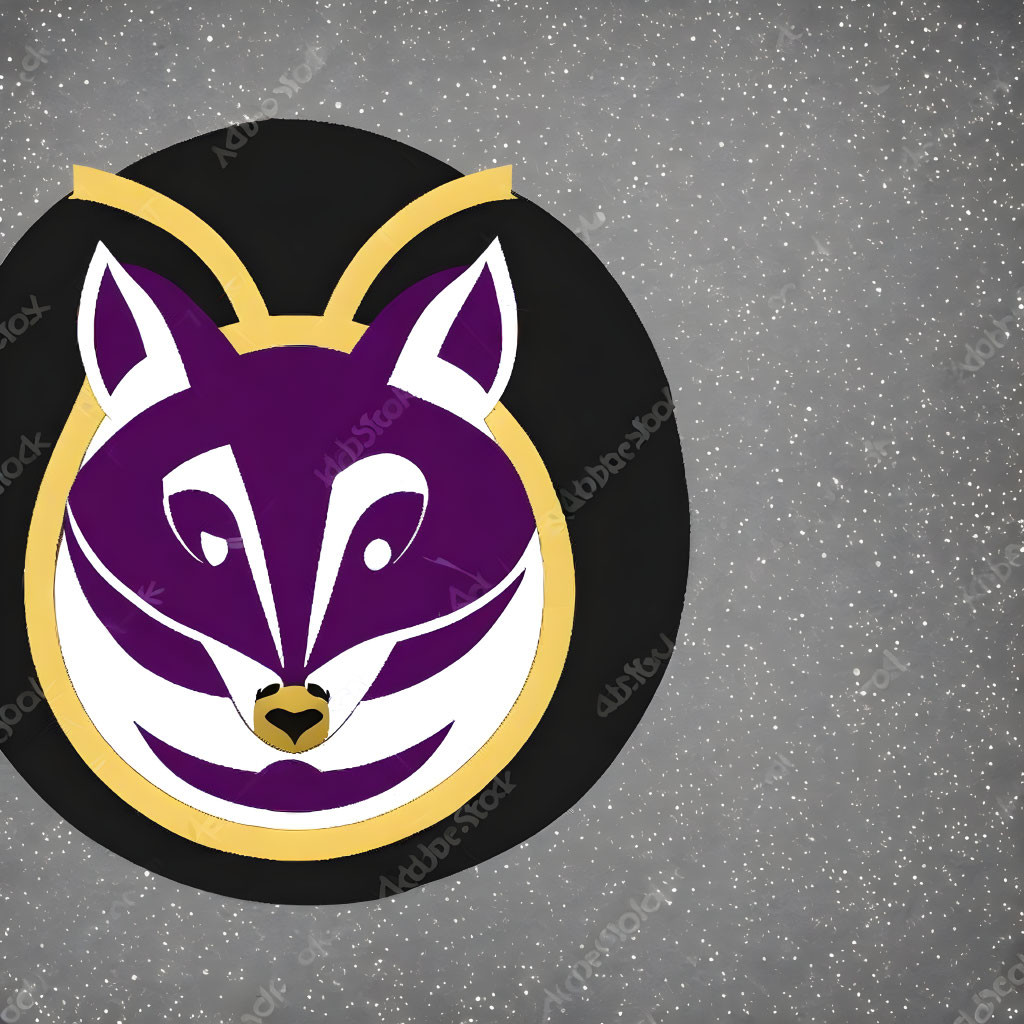 Purple and Gold Fox Face Logo on Textured Gray Background