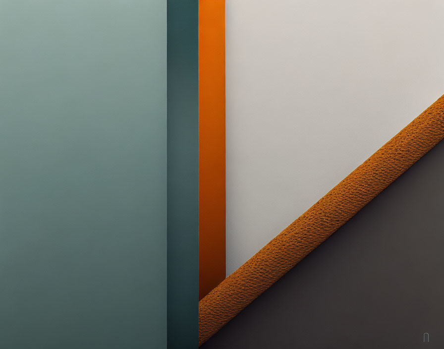 Colorful Abstract Artwork with Diagonal and Vertical Shapes and Textured Orange Stripe