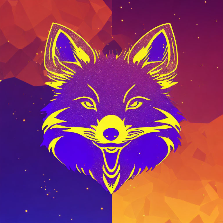 Colorful Fox Head Graphic on Geometric Background in Blue and Yellow Gradient
