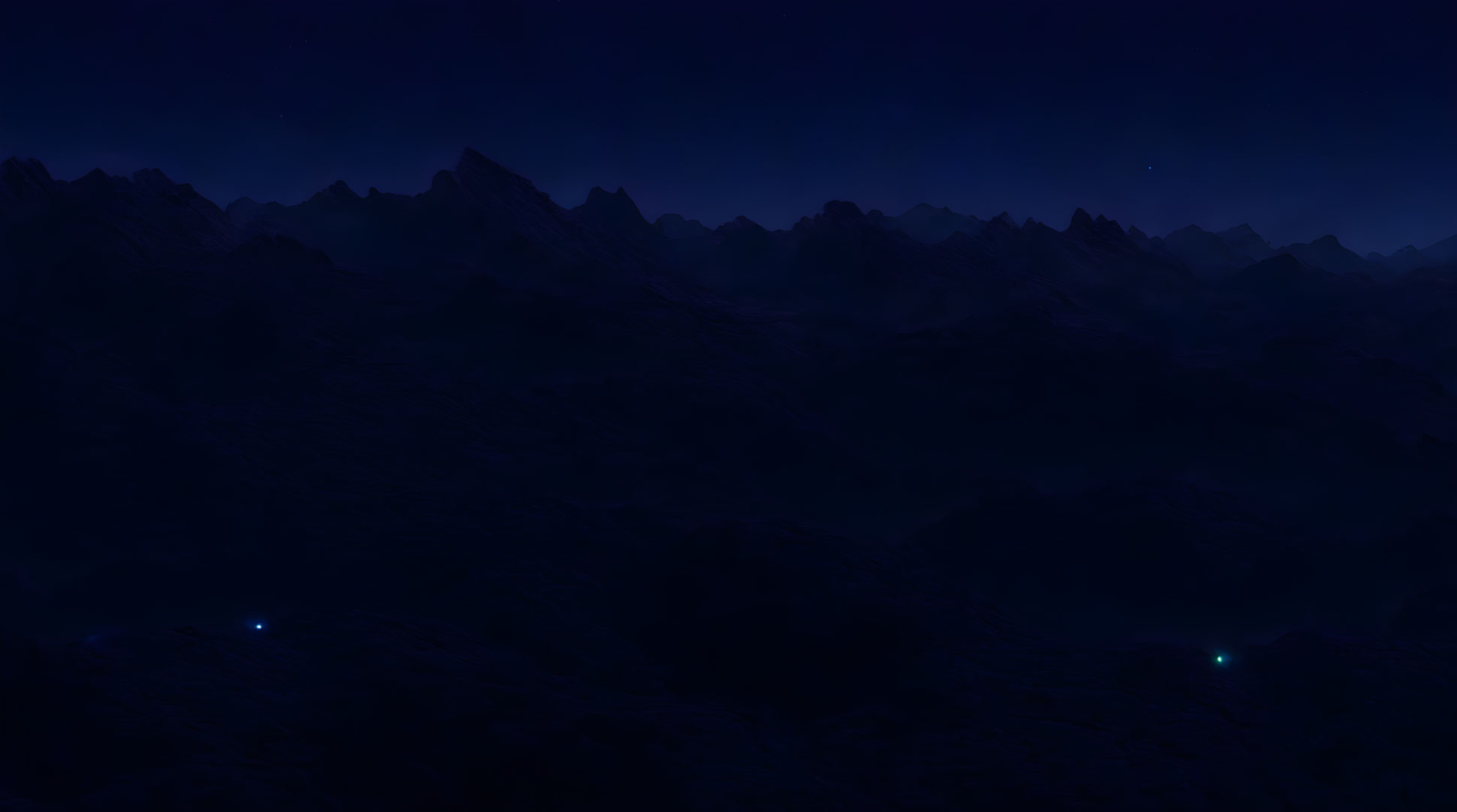 Nocturnal landscape: Silhouetted mountains under starry sky