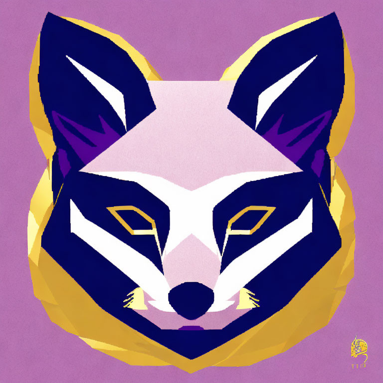 Geometric Fox Head Art in Purple and Yellow Palette