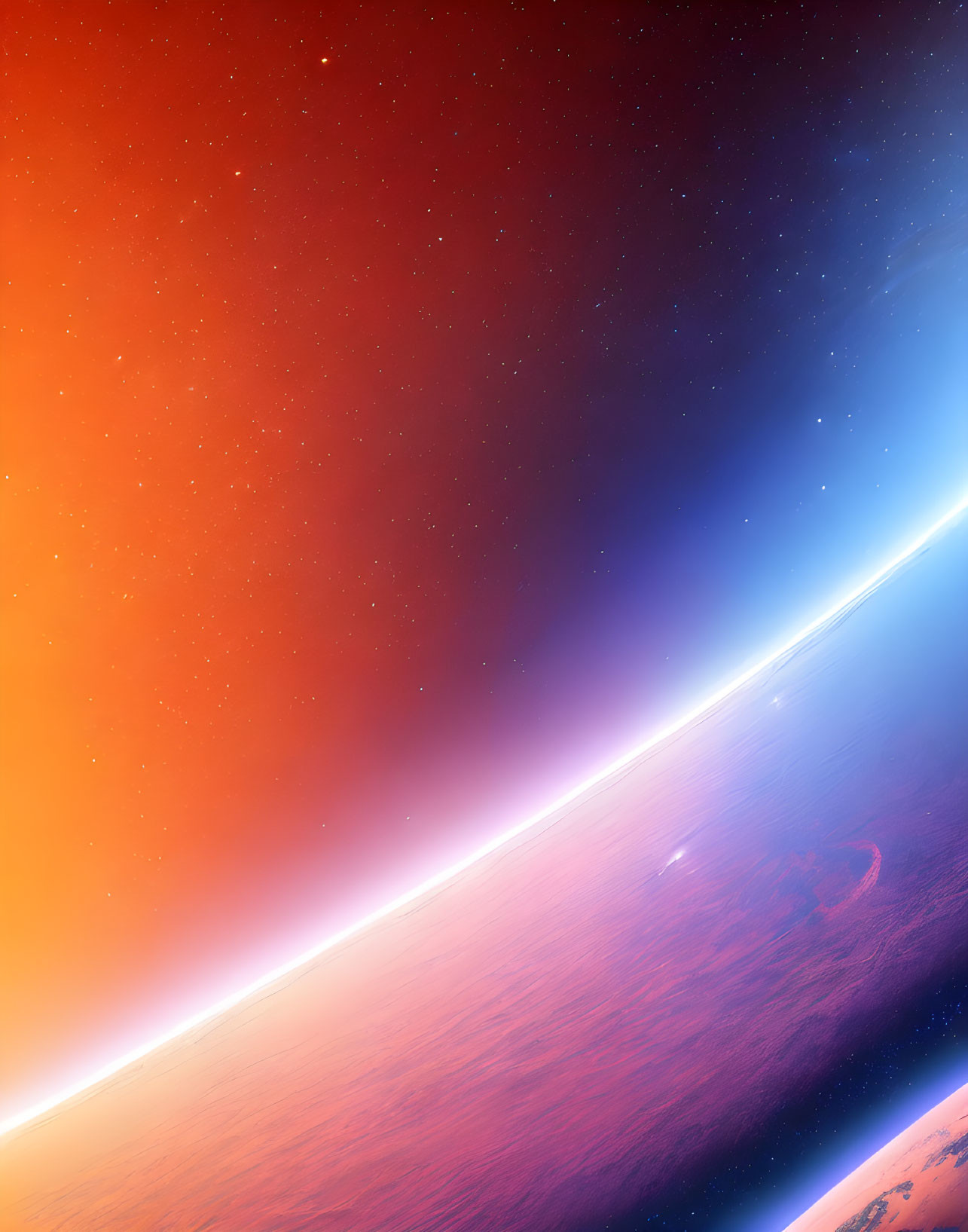 Earth's Horizon from Space: Vivid Orange Atmosphere Contrast