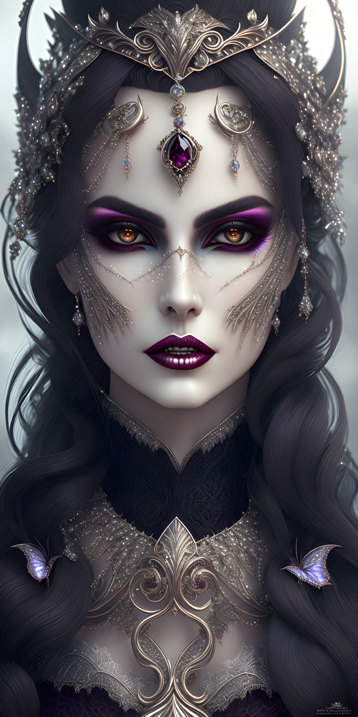 Digital Artwork: Woman with Fantasy Makeup and Elaborate Headdress