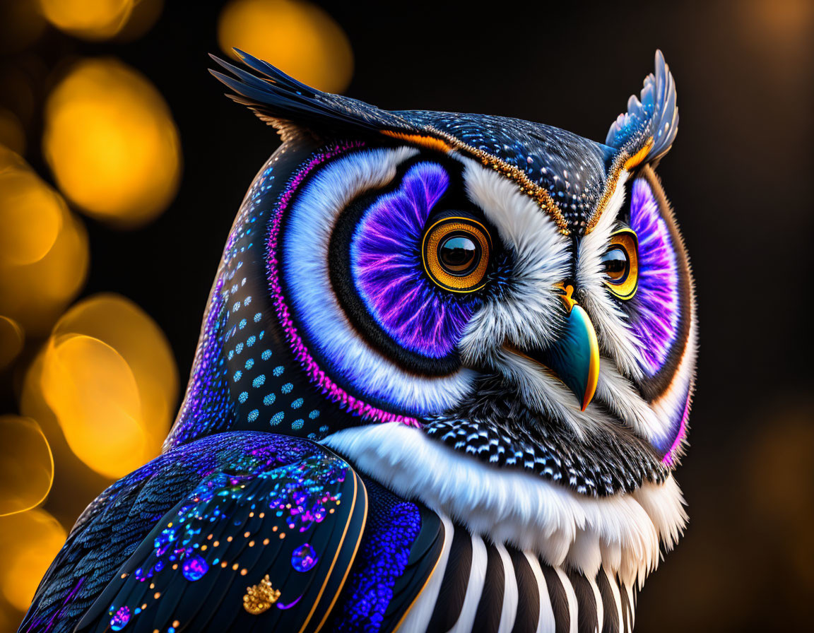 Colorful Owl Artwork with Detailed Patterns and Bokeh Background