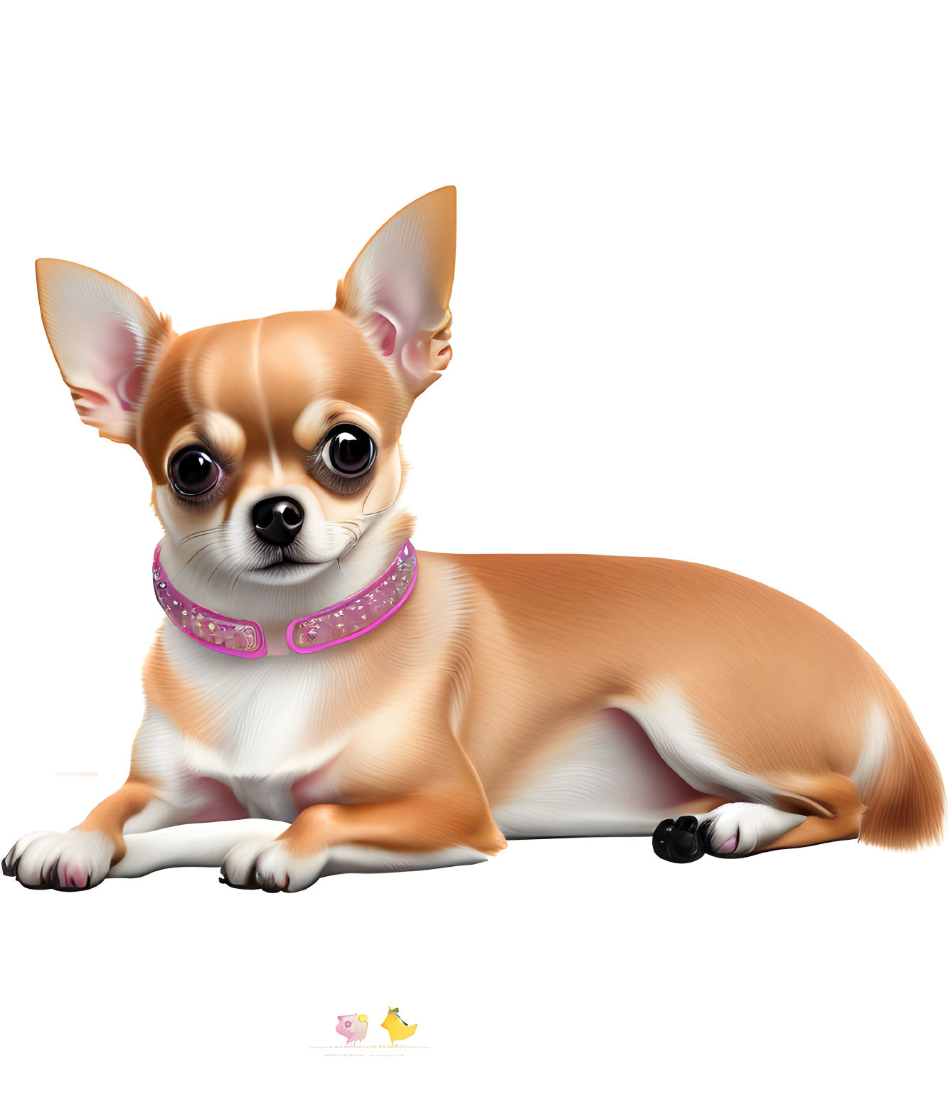 Digital artwork: Cute Chihuahua with pink collar, glossy coat.