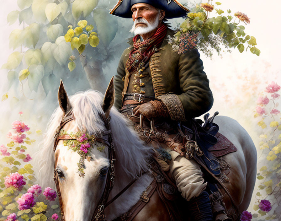 Old pirate on horseback cradled in 