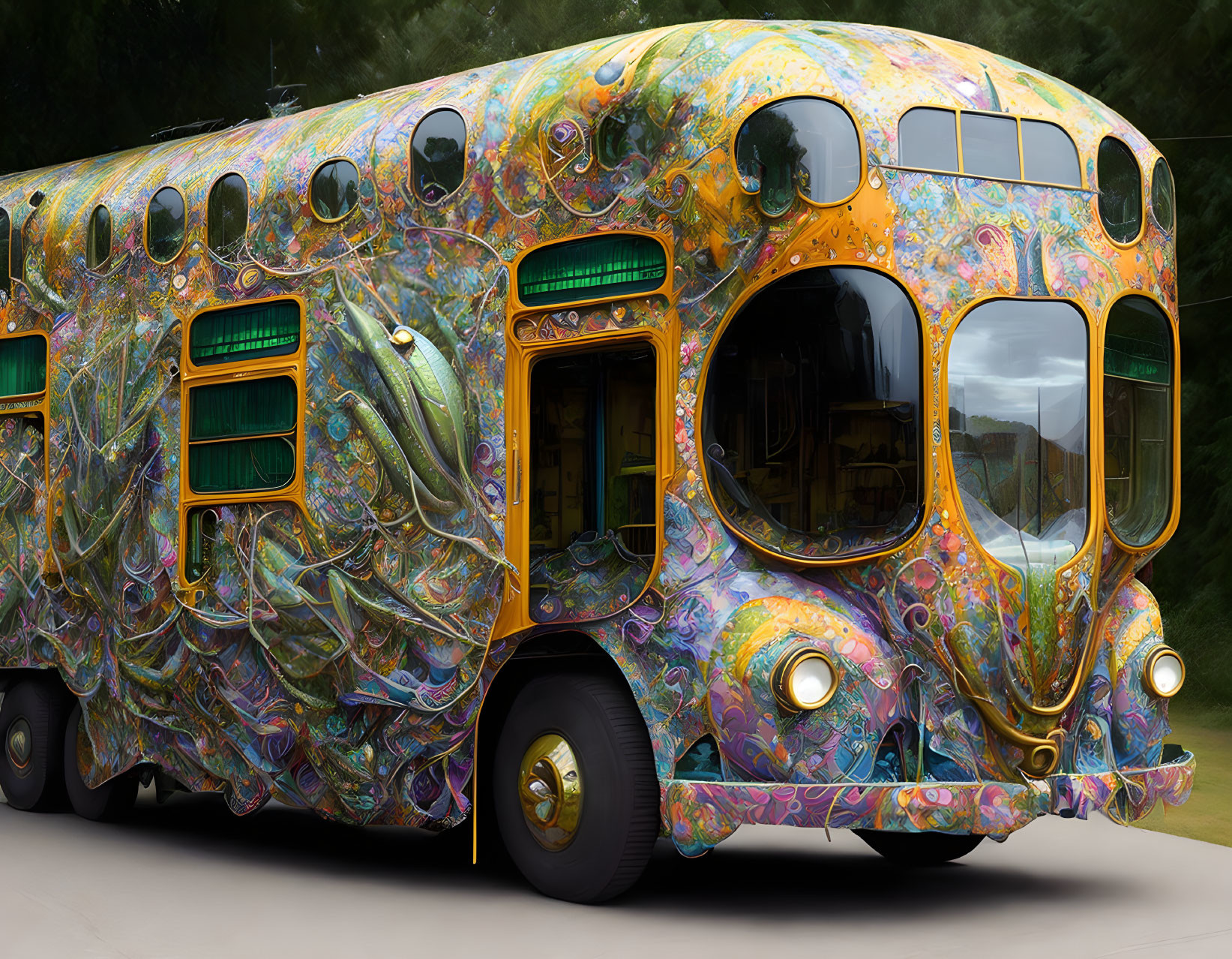 Colorful Psychedelic Vintage Bus Wrap with Swirling Patterns