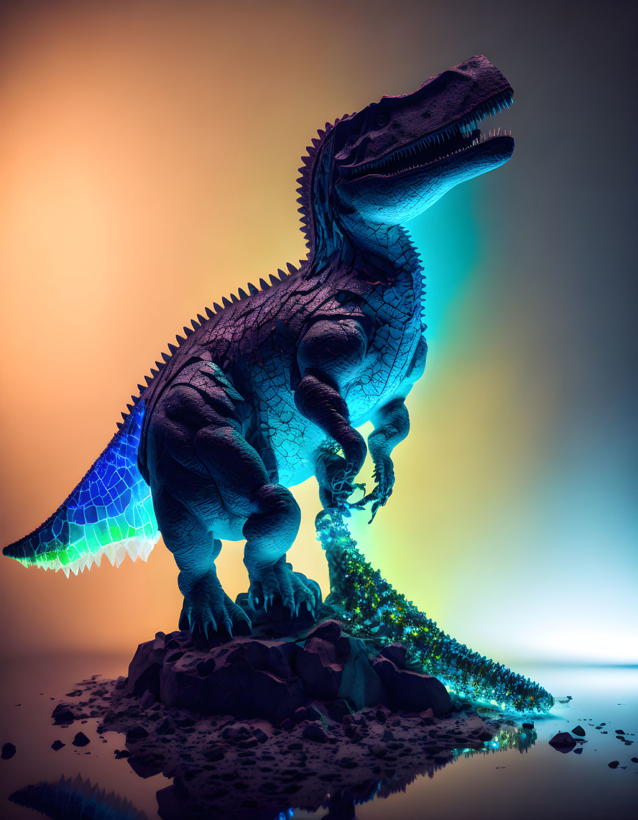 Colorful digital artwork: Dinosaur with glowing crystal spine