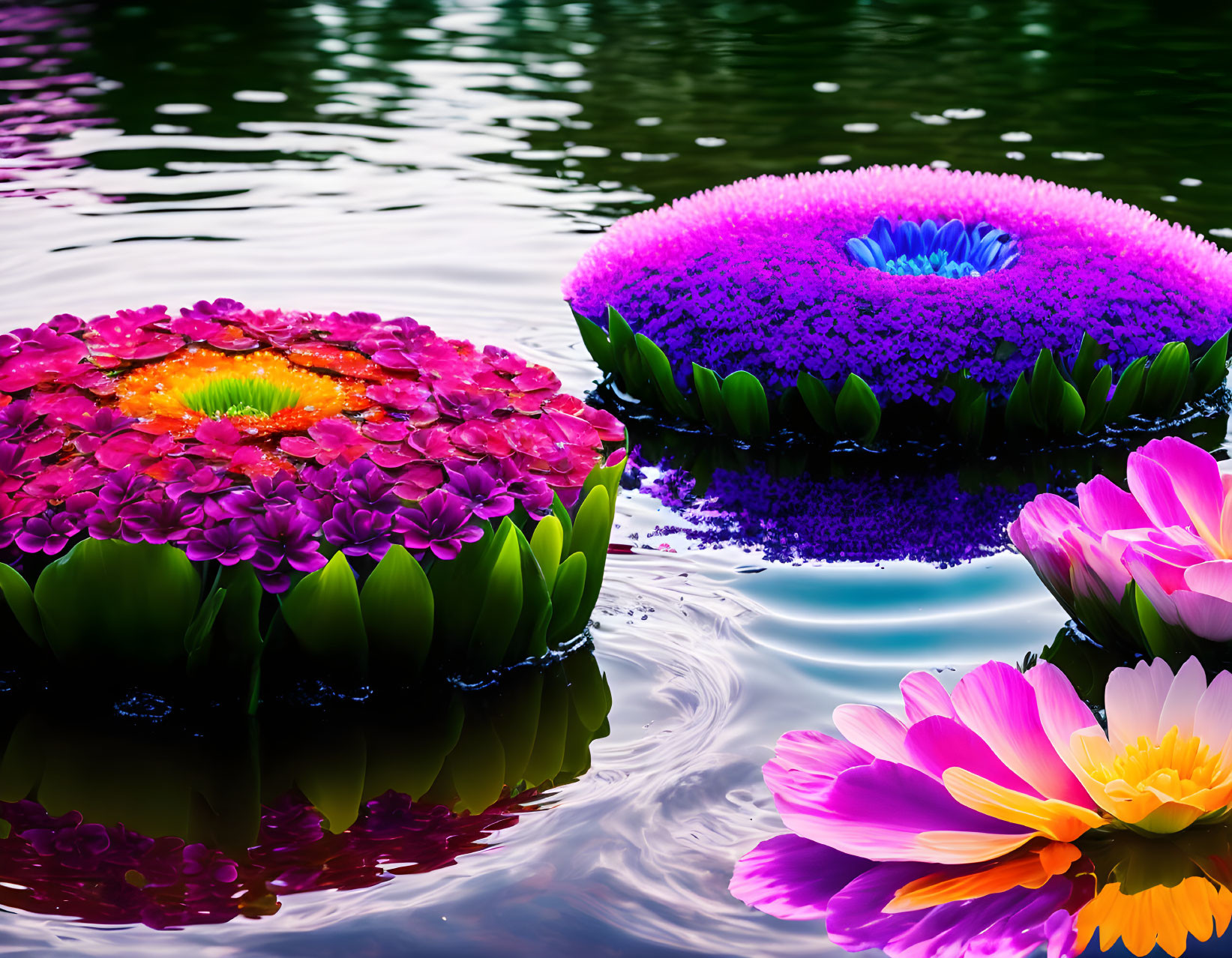 Colorful Floating Artificial Lotus Flower Arrangements