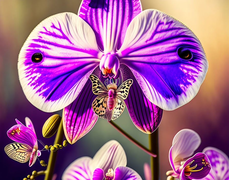 Colorful Orchids with Butterfly Wings and Eyes in Digital Art