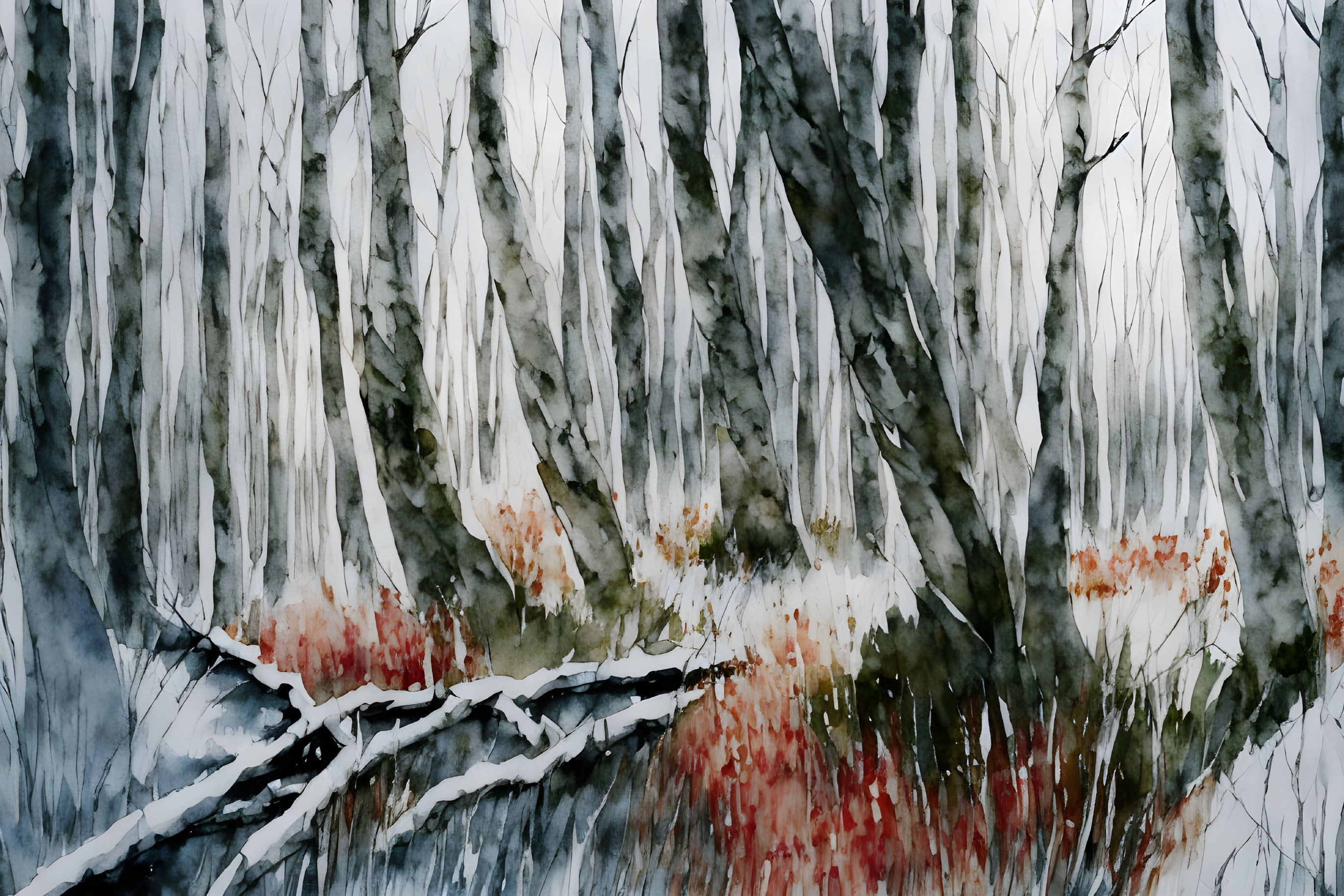 Winter Forest with Snow and Autumn Foliage Details