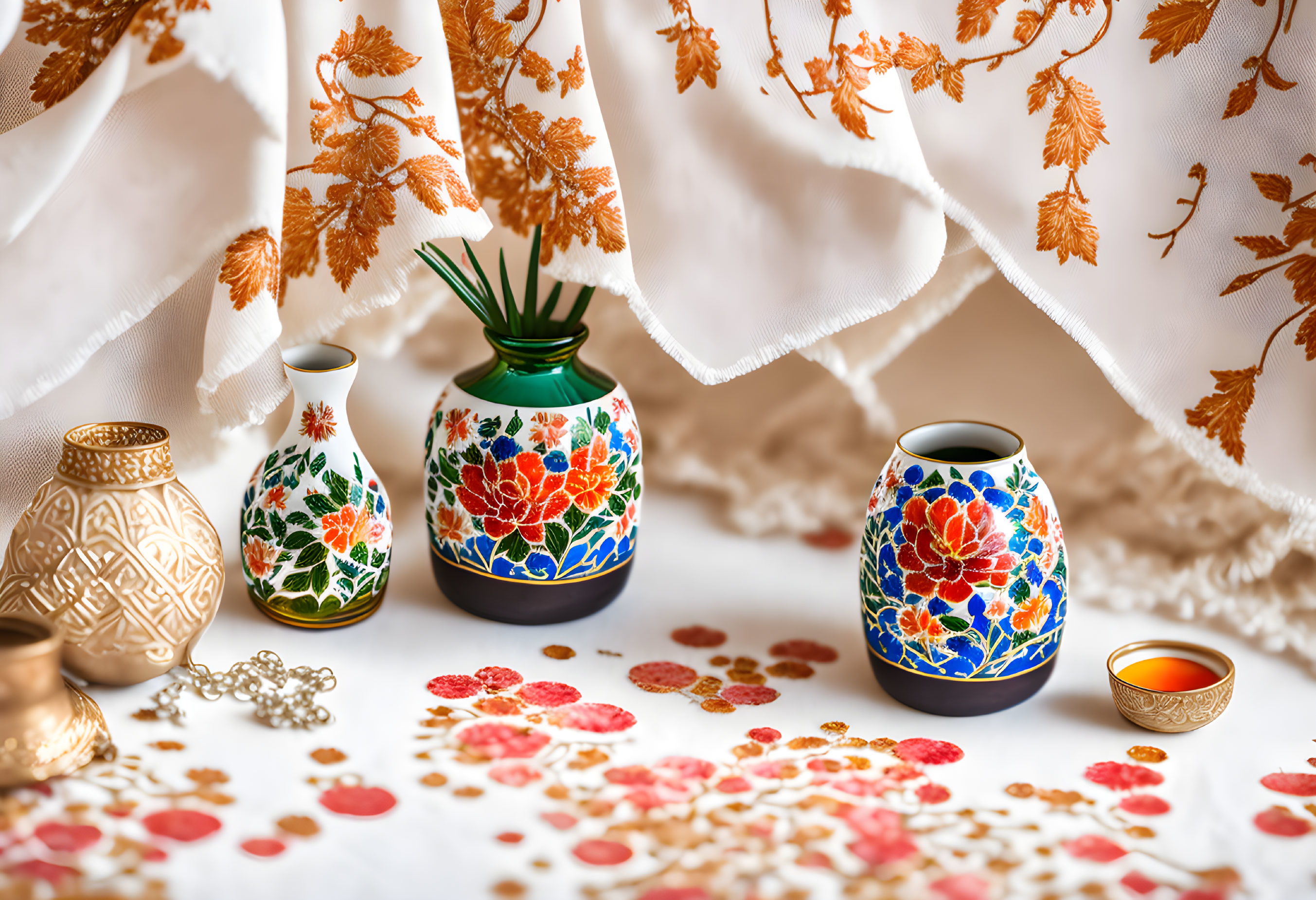 Luxurious Floral Vases and Gilded Ornaments