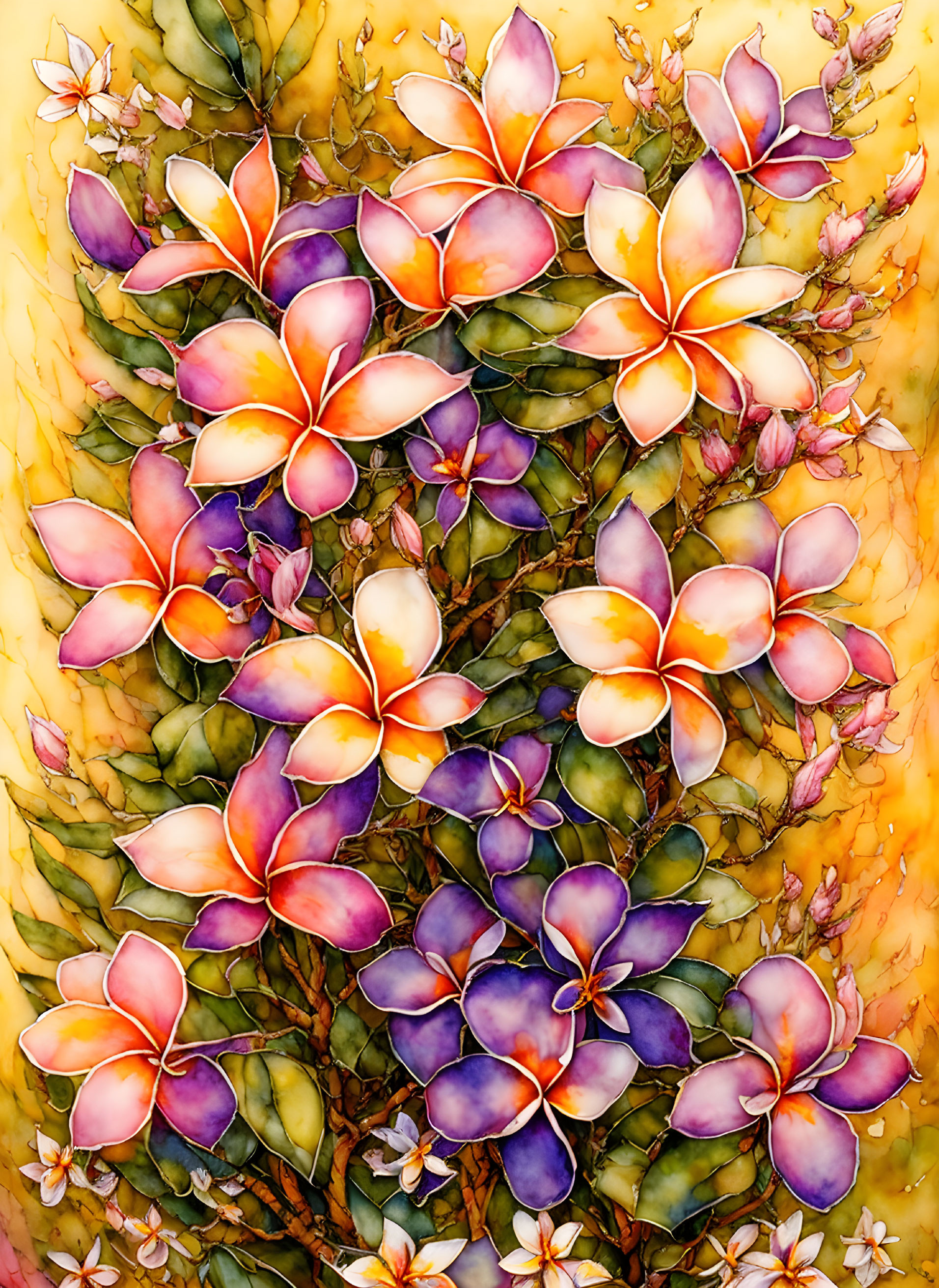 Vibrant Floral Composition with Plumeria Flowers