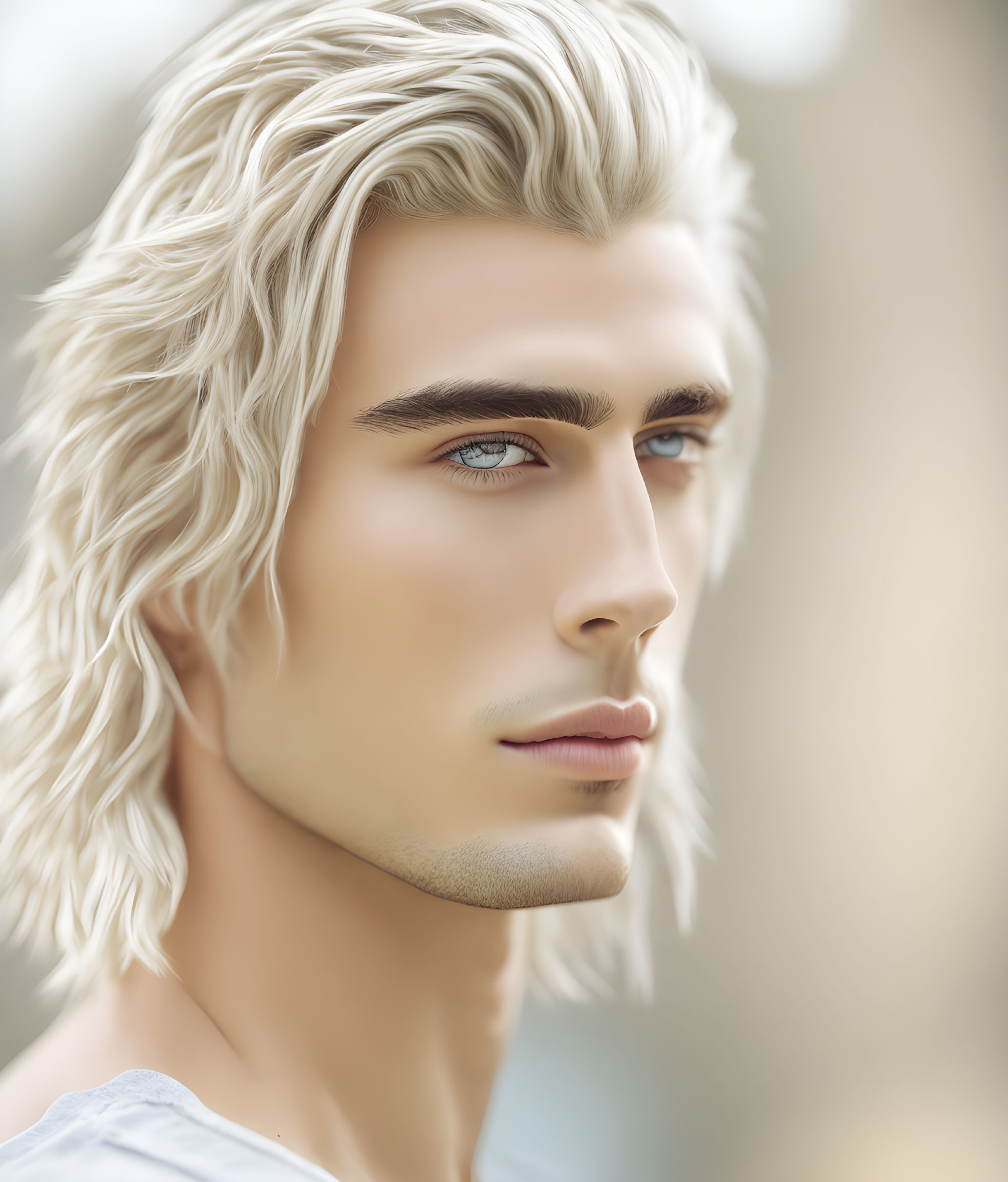 Man with Blonde Wavy Hair and Blue Eyes Illustration