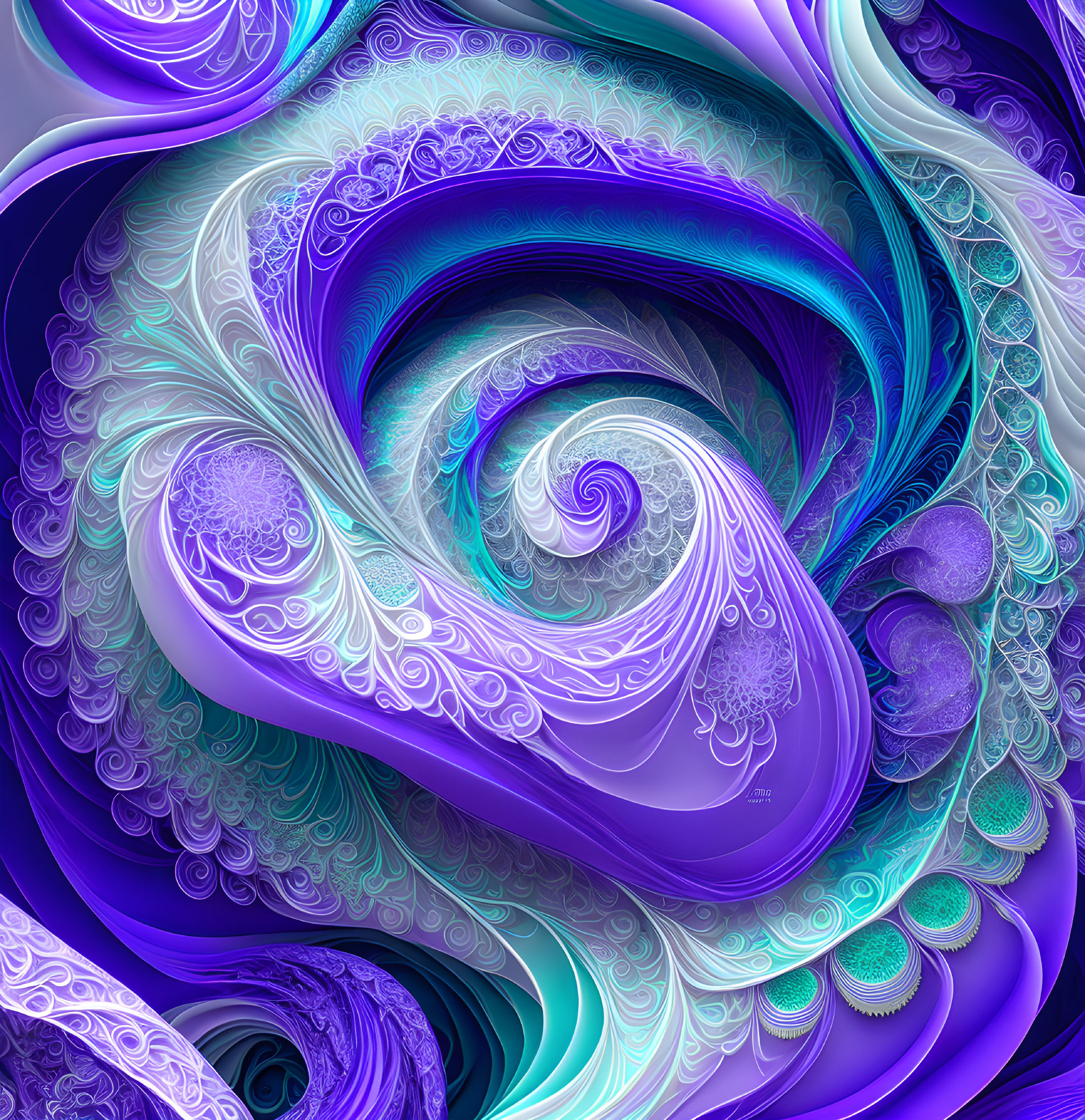 Colorful fractal art with swirling patterns in purple, blue, and turquoise