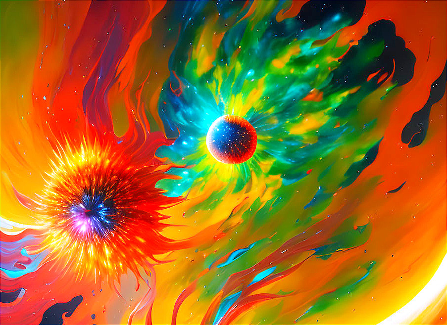 Vibrant Cosmic Scene with Swirling Colors and Forms