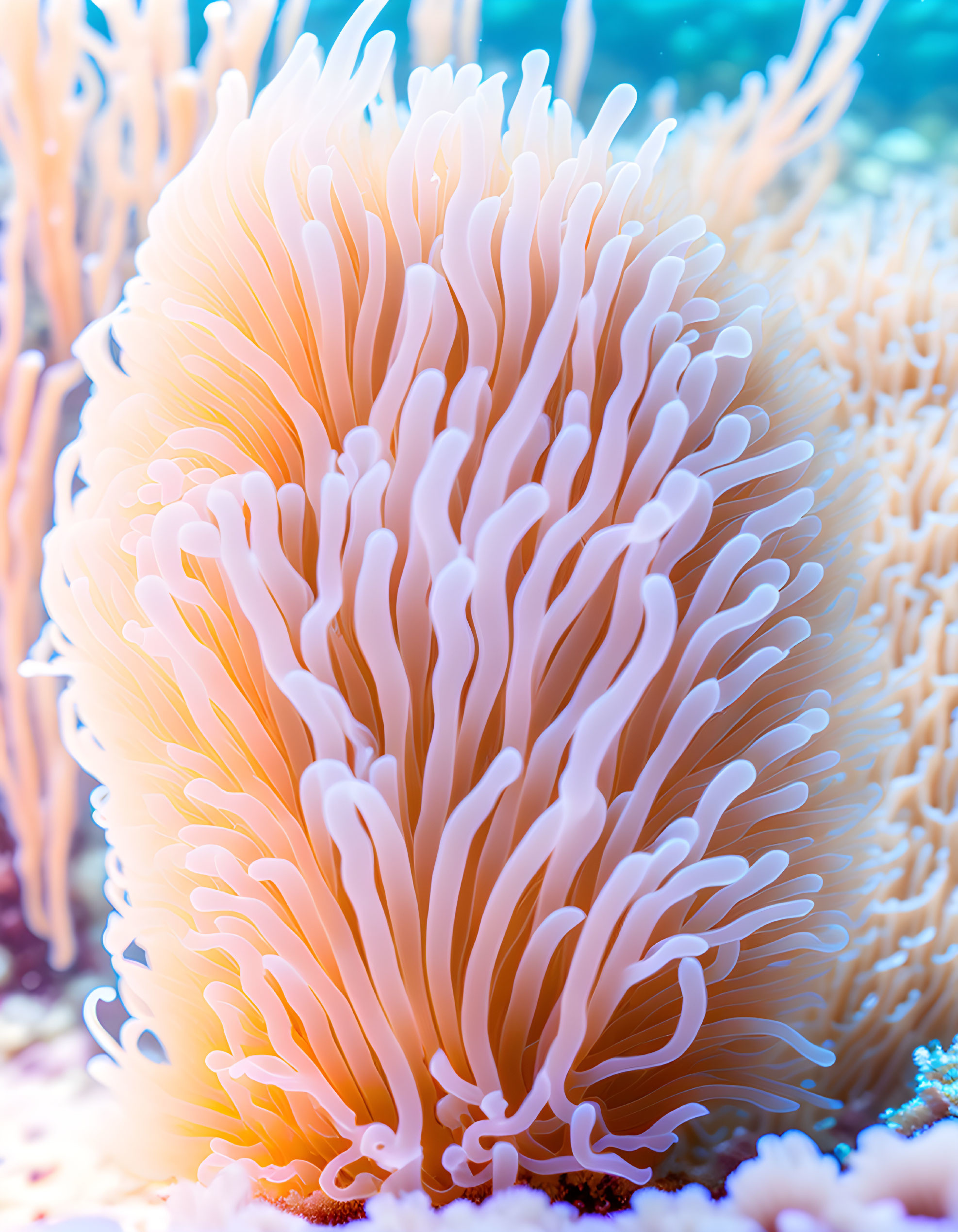 Colorful Sea Anemone Among Coral in Vibrant Underwater Scene