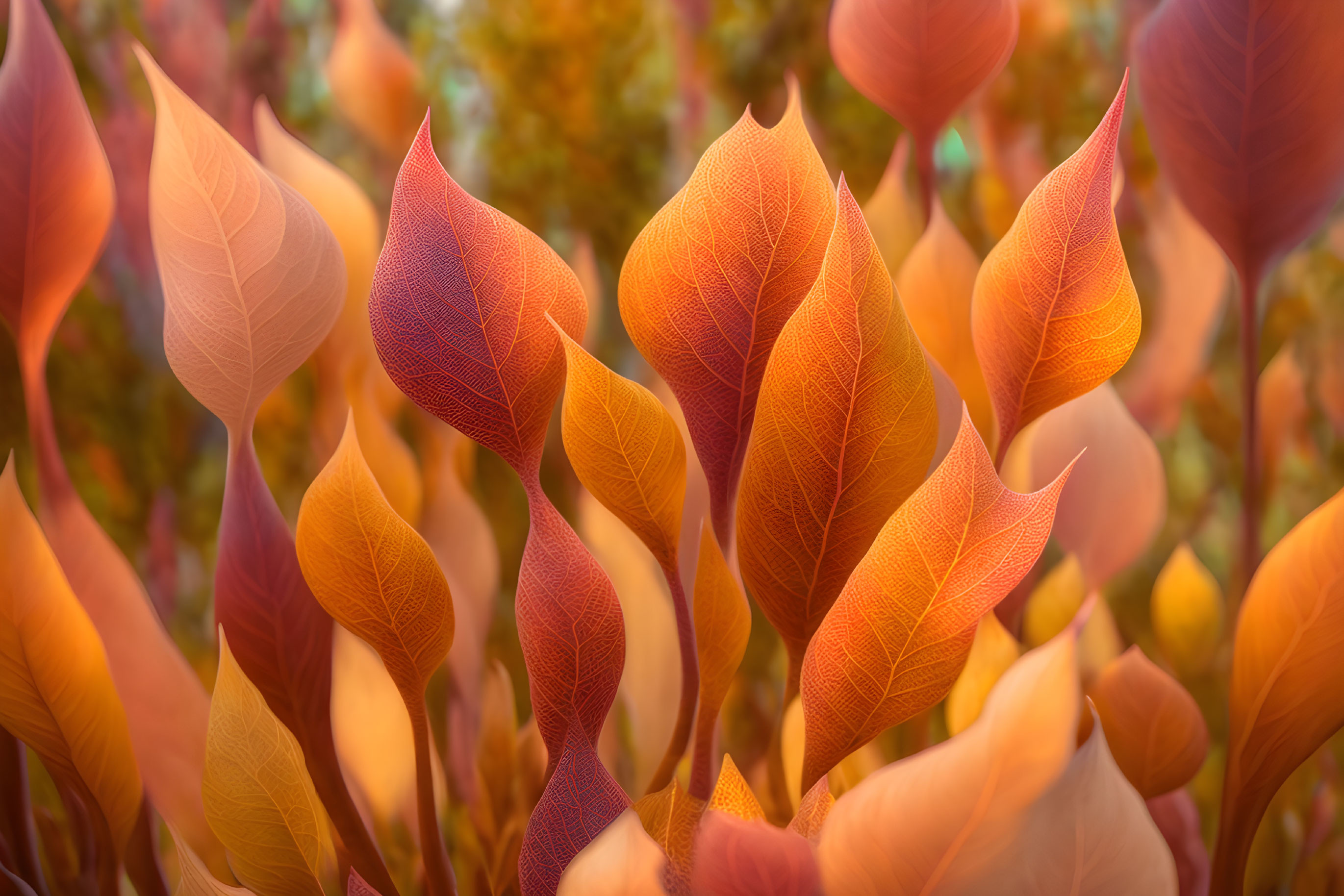 Vibrant multicolored autumn leaves with intricate vein patterns