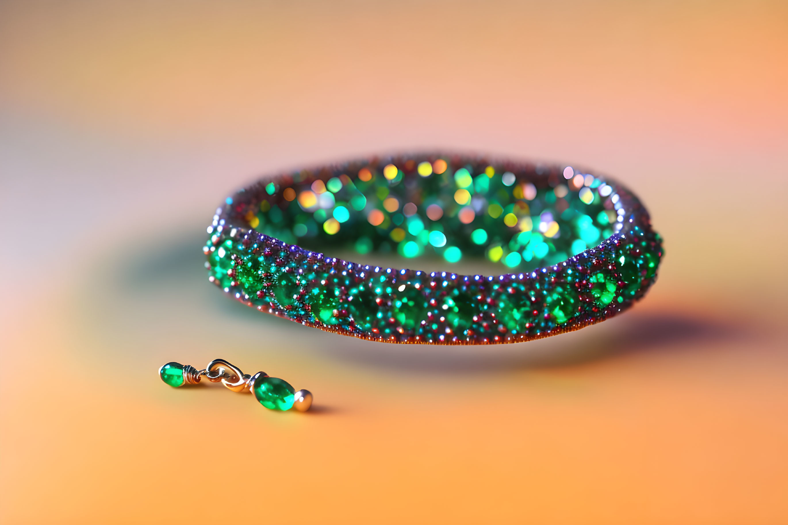 Crystal-Encrusted Green Bangle on Gradient Background