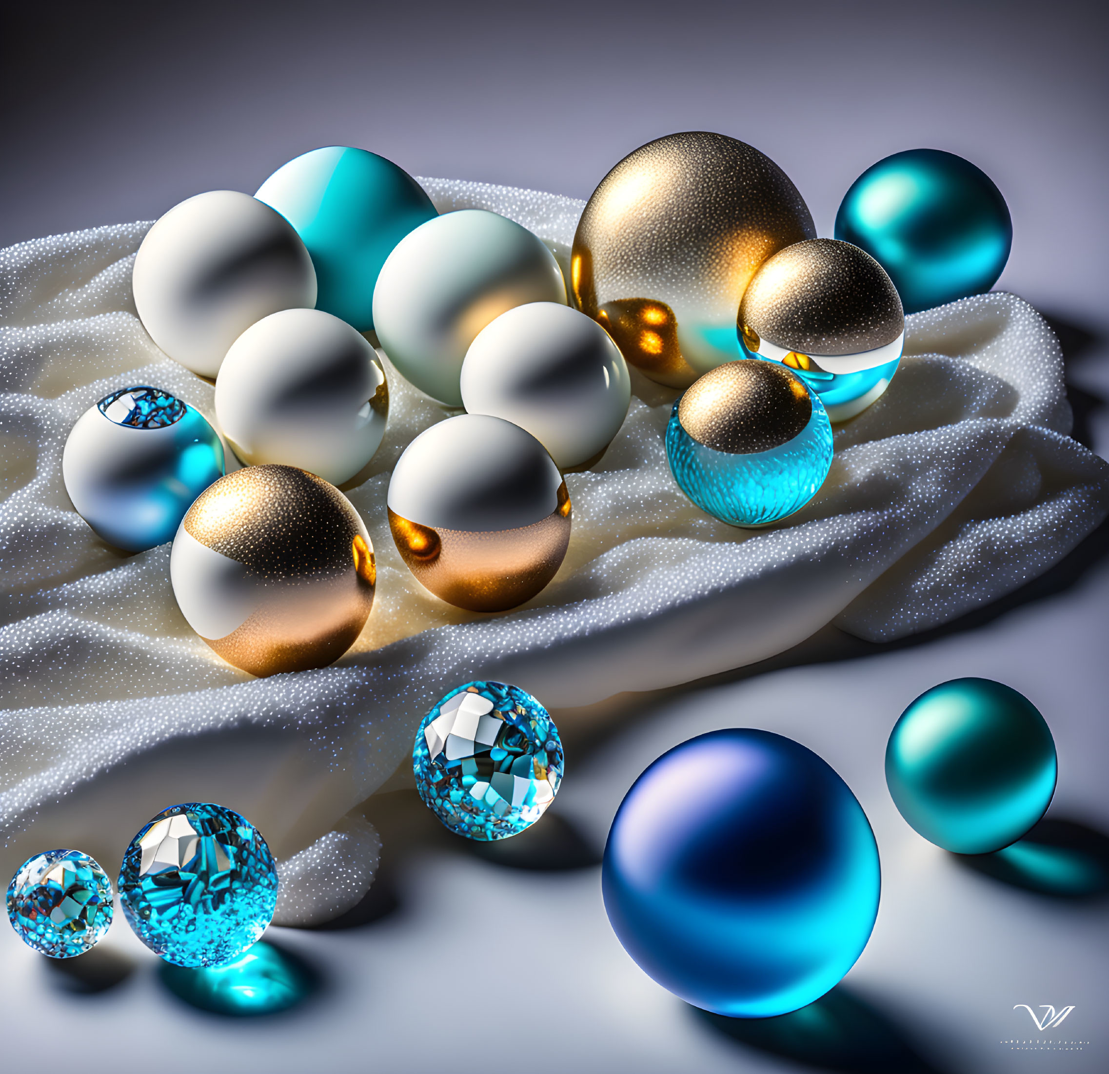 Colorful Shiny Sphere Collection on Textured White Surface