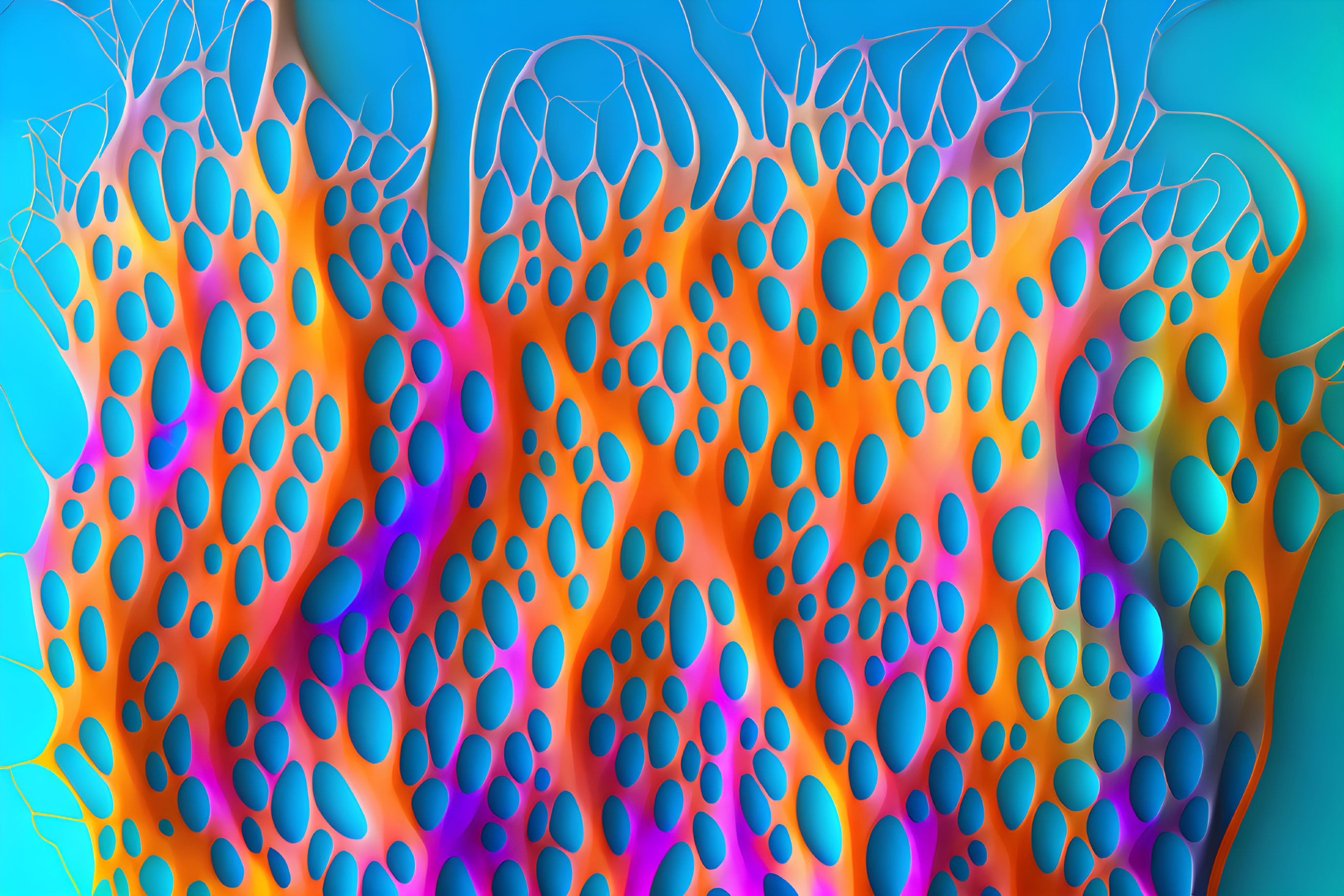 Vibrant Blue to Orange Gradient Abstract Porous Surface with White Sinuous Outlines