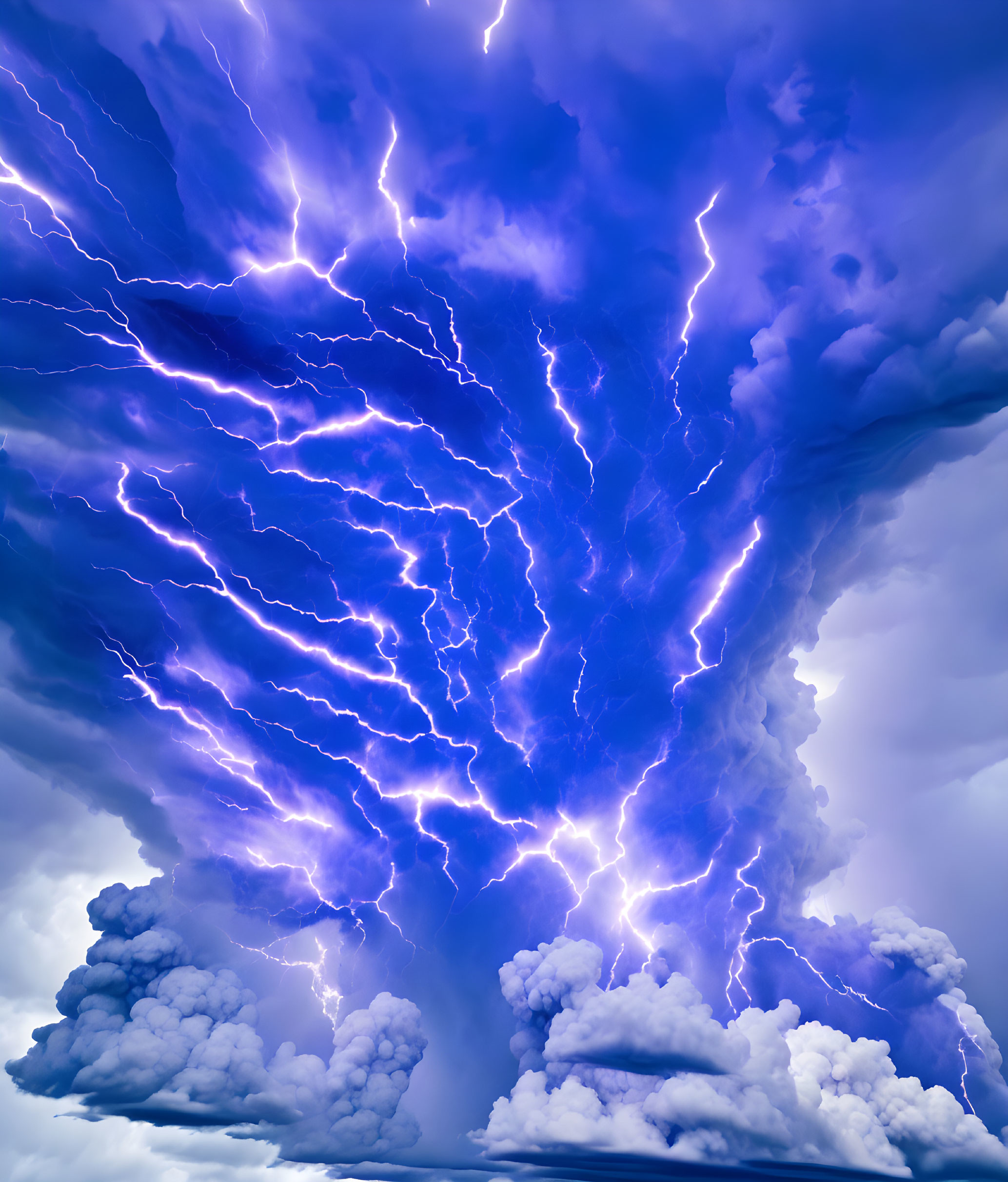 Multiple lightning strikes in dramatic stormy sky.